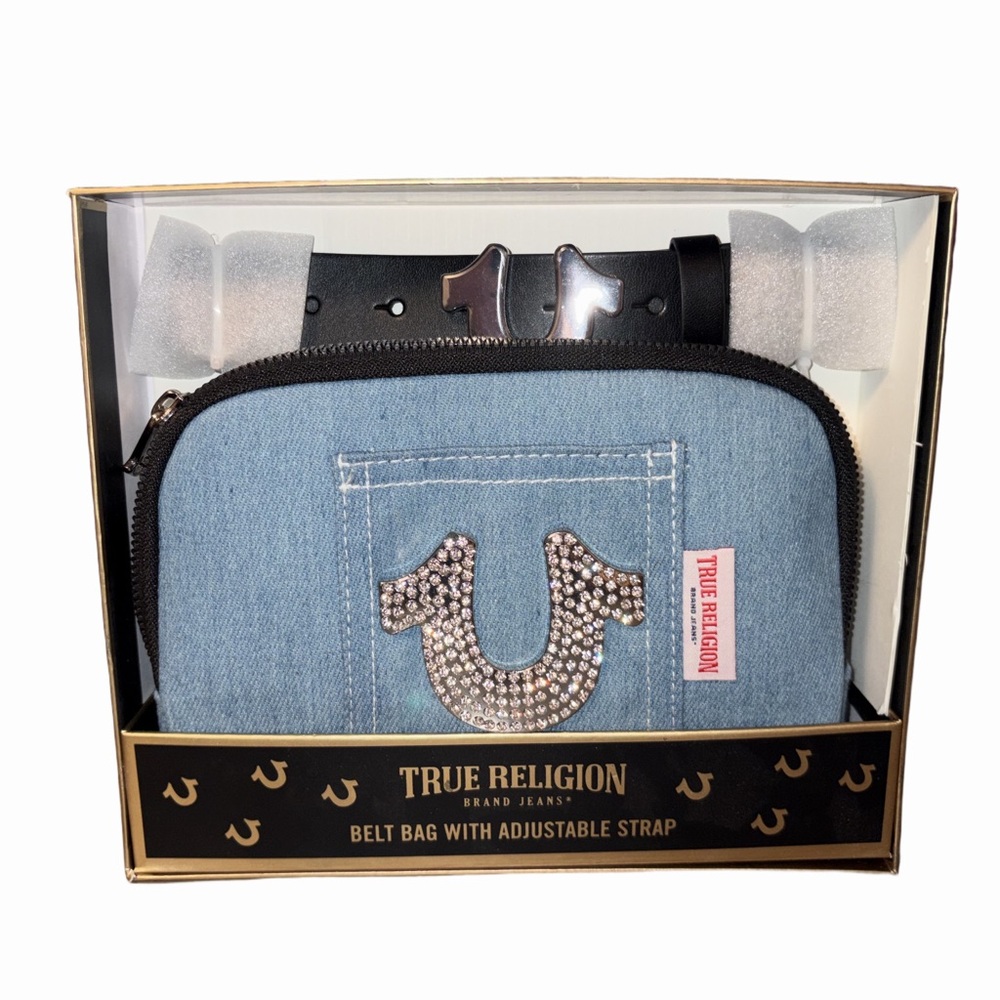 True Religion Denim Belt Bag Horseshoe Logo Y2K Crossbody Adjustable Strap